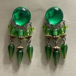 Christmas Green Cabochons with dangling teardrop beads